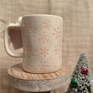 Rae Dunn Cream and Pink Snowflake Mug